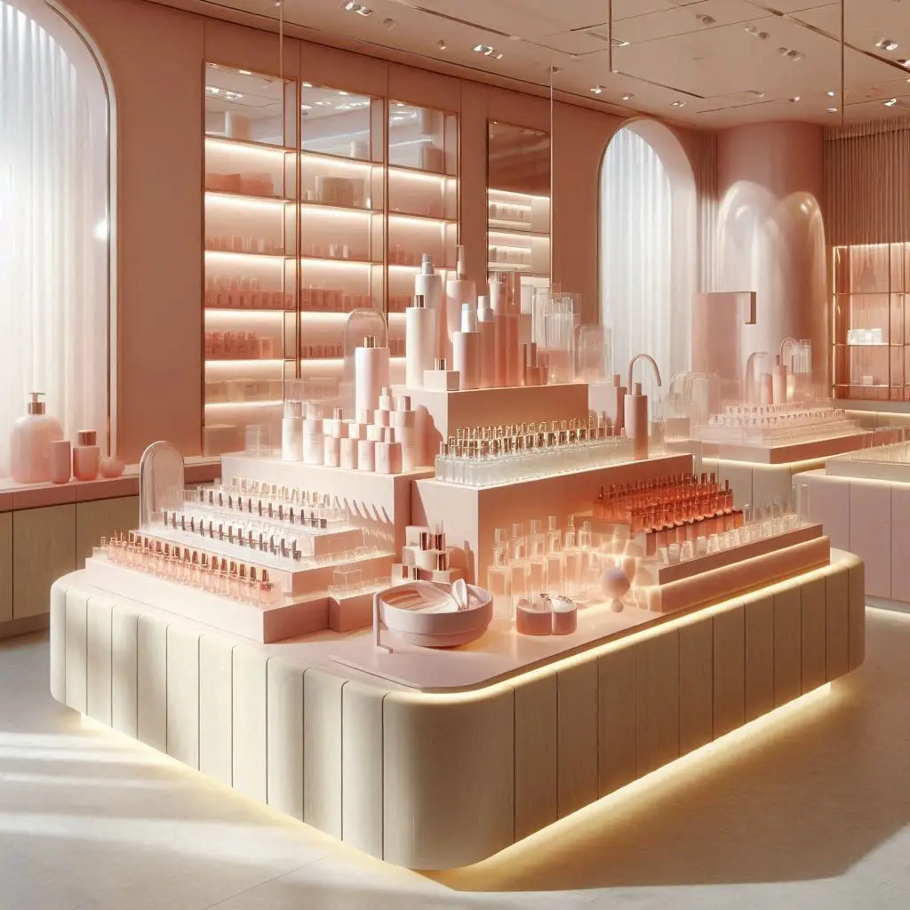 Luxury skincare display wood acrylic